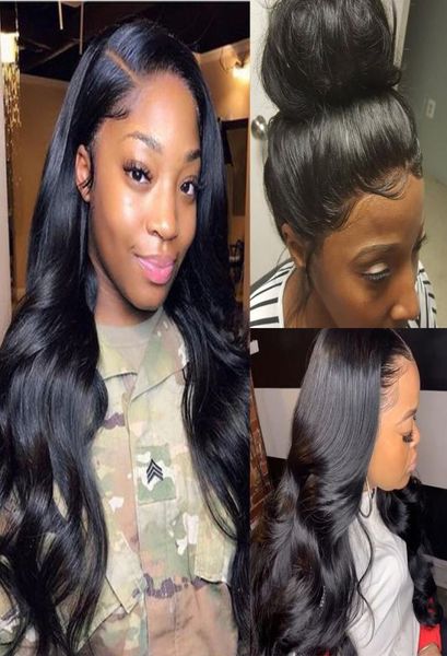 

body wave lace front human hair wigs for women natural black pre plucked with baby hair brazilian remy bleached knots5366288, Black;brown
