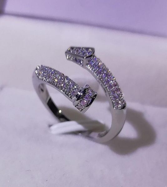 

sparkling luxury jewelry 925 sterling silver classical 925 sterling silver open ring pave white sapphire women nai wedding adjusta5181892, Slivery;golden