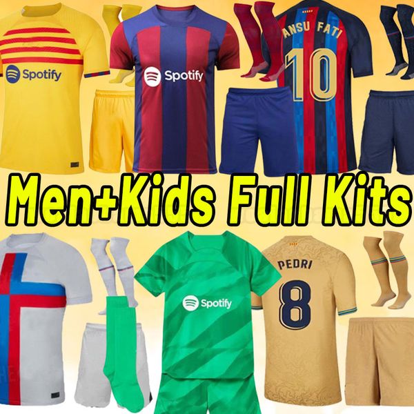 

23 24 lewandowski soccer jerseys barcelona auba pedri ansu fati coutinho f.de jong dest gavi adama football shirt men kids child full set go, Black;yellow