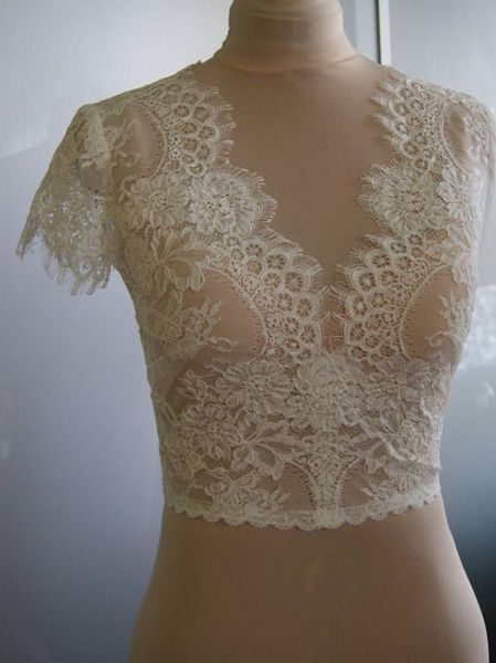 

ivory lace wedding shawls with cap sleeves v neck bridal bolero custom made wedding wraps shrugs for dress cape5927435, White