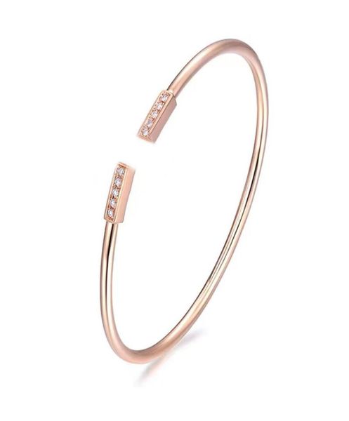 

classic fashion double t open bangle 925 diamond silver bracelet comes with exquisite gift box packaging4254761, Black