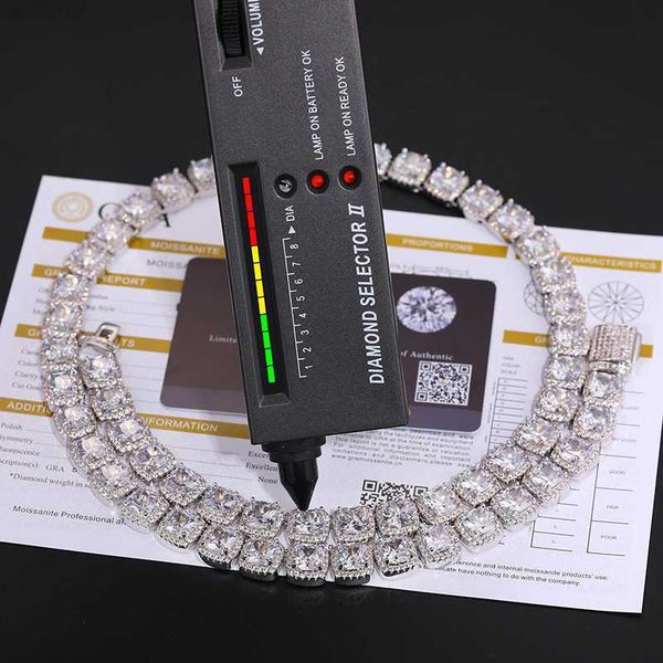 

hip hop jewelry men's pink style 11mm gold plated sterling silver cushion cut vvs moissanite diamond tennis chain necklace
