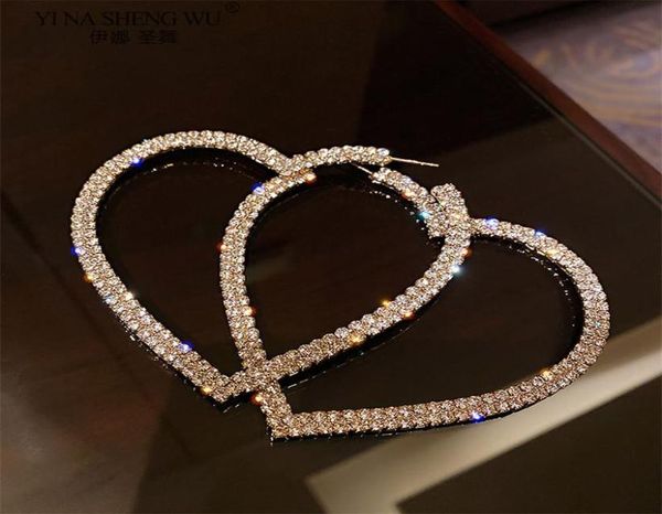 

fashion big heart crystal hoop earrings for women bijoux geometric rhinestones statement jewelry accessories party gift dangle c2047844, Silver