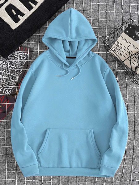 

men 's fashion men kangaroo pocket drawstring hoodie, White;black