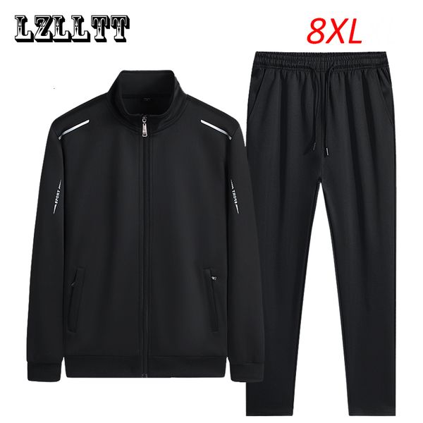 

men's tracksuits spring autumn men casual sports joggers tracksuit sweatsuit sets sportswear fitness suits 2 pieces male plus size 8xl, Gray