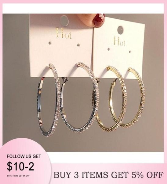 

hoop huggie 2021 fashion exaggeration style shining crystal rhine women039s round earrings exquisite luxury jewelry gifts9400225, Golden;silver