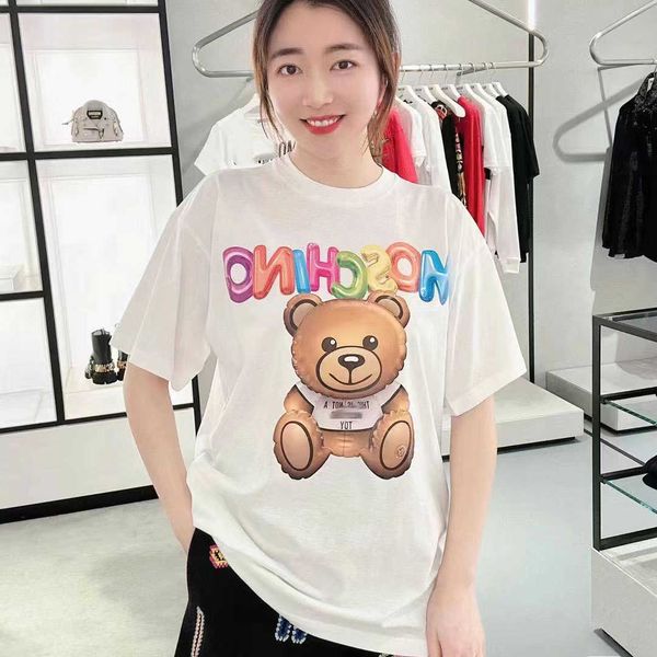 

2023m home new balloon bear t-shirt mos loose cotton short sleeve bear top, White