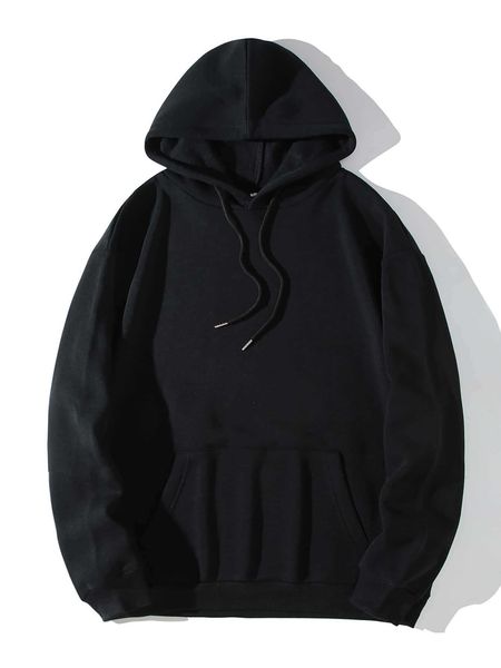 

men 's fashion men solid drawstring shoulder hoodie, White;black