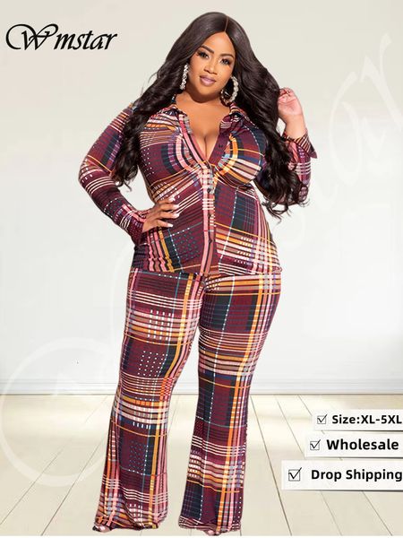 

women's plus size tracksuits wmstar two piece set women plaid shirts pants bodycon stretch fall fashion matching suit wholesale drop 2, Black