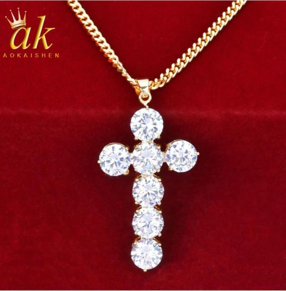 

cross pendant gold color copper material cubic zircon fashion hip hop jewelry8018682, Silver