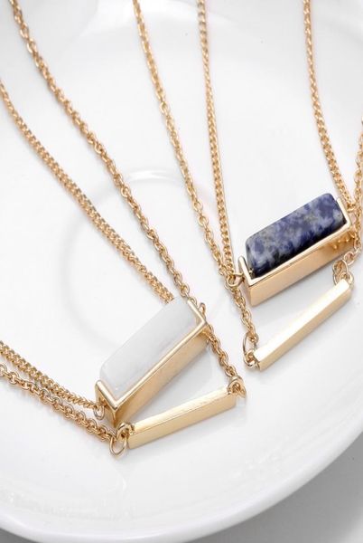 

korean horizontal natural stone necklace luxury geometric quartz gemstone pendant multilayer chains for women ladies fashion jewel1615820, Silver