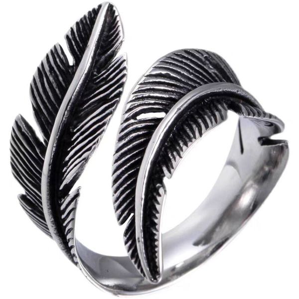 

vintage mens ring stainless steeel feather design rings jewelry gift for men women boyfriend girlfriend yw392rc-293, Silver