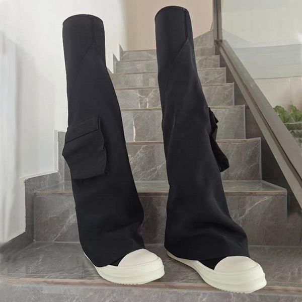 

new style women knee boots with pockets breathable women's stretchy boots fashion young girls and ladies party shoes, Black