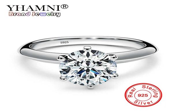 

yhamni authentic 100 original solid 925 silver rings solitaire 7mm 15 carat cz stone engagement wedding rings for women 1218332179, Slivery;golden