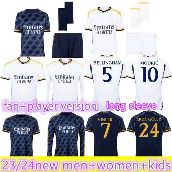 

23 24 fans player version soccer jerseys vini jr bellingham 2023 2024 rodrgo arda guler long sleeve home camiseta de futbol men kids women u, Black;yellow