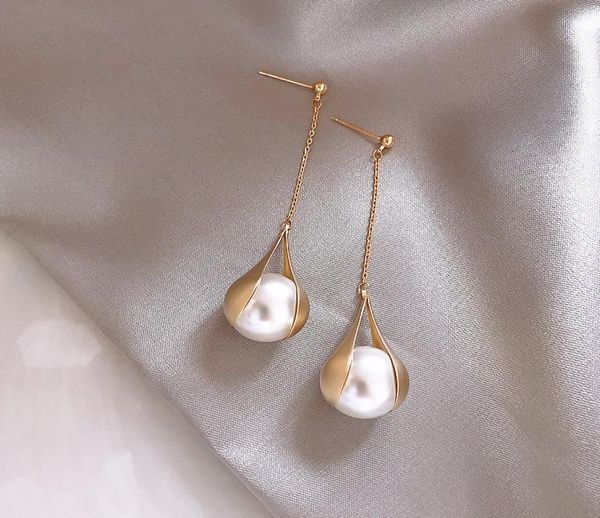 

s968 fashion jewelry s925 silver post long tassel pearl earrings beads pendant dangle stud earrings1268006