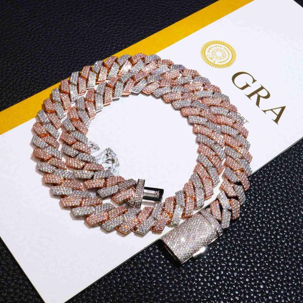 

luxury 13mm 925 sterling sliver hip hop jewelry rose gold color vvs mossanite cuban link chain for hip hop rapper, Silver