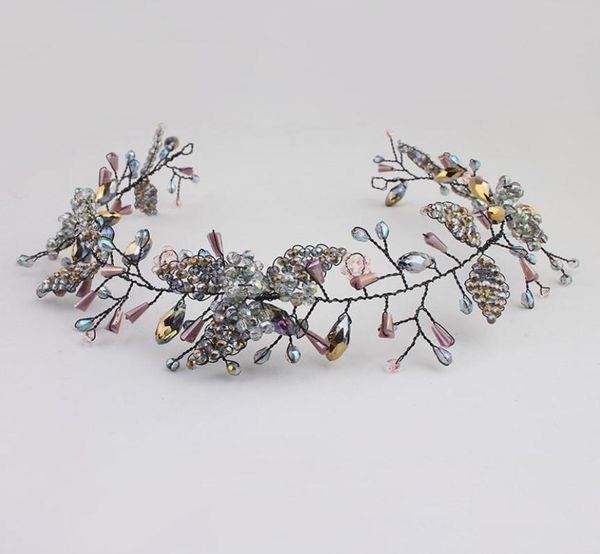 

europe and the united states hand woven leaf crystal hair fashion wedding accessories hand hair jcg0488660913, Golden;white