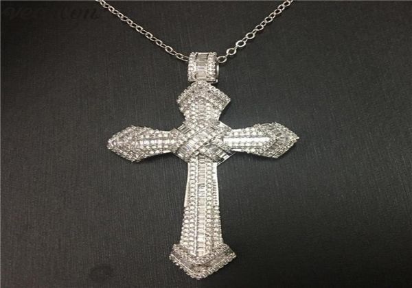 

vecalon fashion hiphop big cross pendant 925 sterling silver diamond party wedding pendants with necklace for women men jewelry8095878