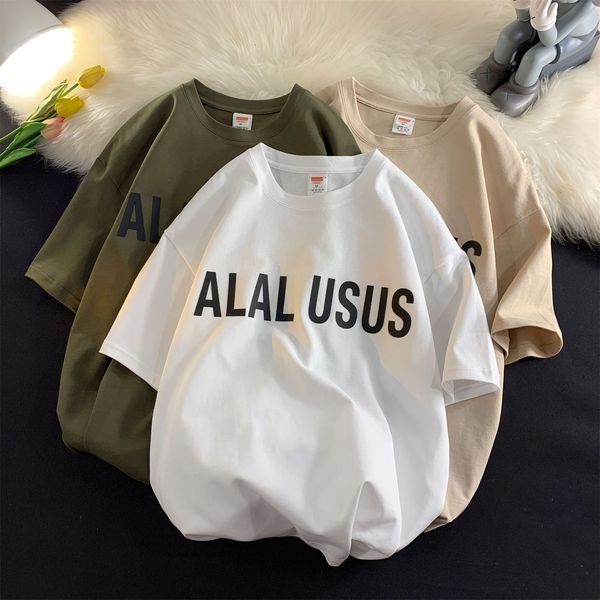 

women's tshirt american retro letter short sleeve tshirt for men and women couple costume pure cotton blouse loose versatile half 23072, White