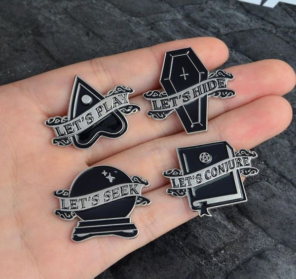 

qihe enamel pins coffin witch book magic ball badge gothic brooches dark jewelry gifts for women men halloween7850303, Gray