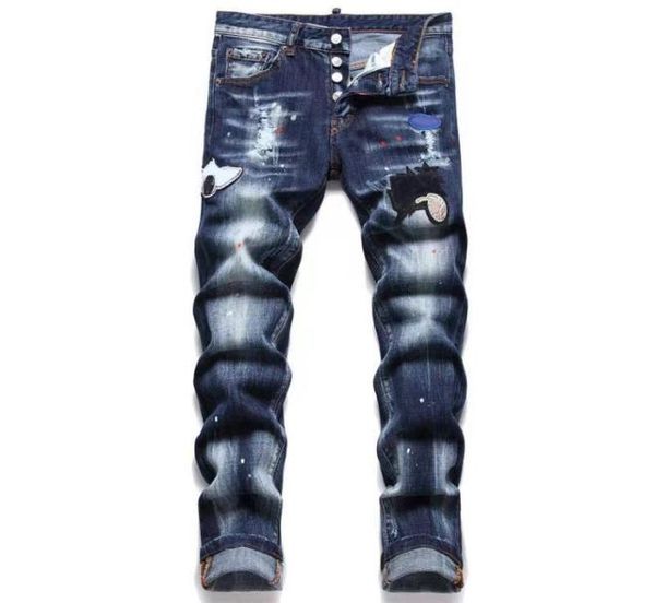 

20ss men039s jeans relaxed fitdesigner distressed ripped biker slim fit motorcycle bikers denim for men fashion mans black pant7312347, Blue