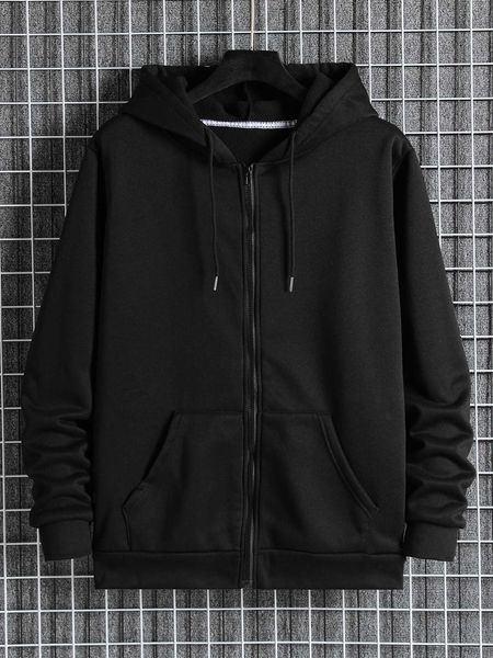 

men 's fashion men zip up drawstring slant pocket hoodie, White;black