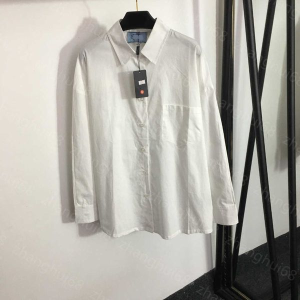 

23ss high neck blouse women shirt womens designer clothing back logo letter stick fabric temperament lapel long sleeve shirt women clothes, White