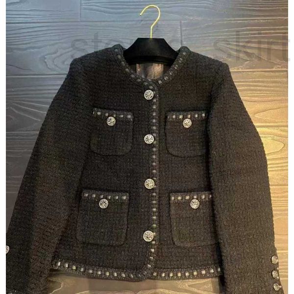 

women's jackets designer 2023 wool classic short coat tweed t8e5, Black;brown