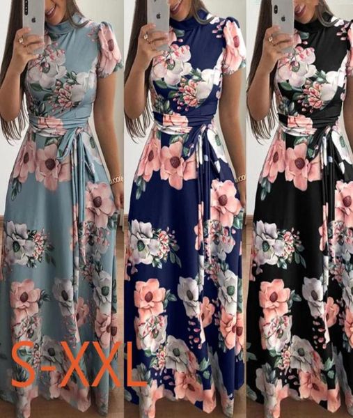 

women summer flower printing elegant bandage long dress casual muslim style for party wedding beach clothing9554346, White;black