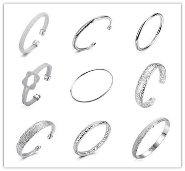 

global 925 sterling silver plated charm bangles fashion jewelry for women cool street style mix order shippin5149825, Black