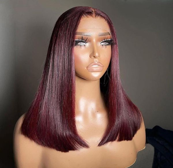 

hd transparent 4*4 lace front human hair wigs red 99j burgundy lace wig pre plucked, Black;brown