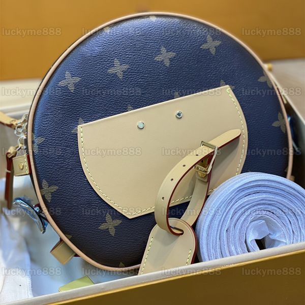 

10a mirror quality designers boite bags womens brown canvas round purse luxury lady handbag crossbody shoulder cowhide leather strap bag wit