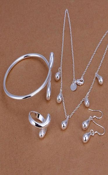 

wedding water droplets sterling silver plated jewelry set for women es220fashion 925 silver necklace bracelet earring ring set7852046, Black