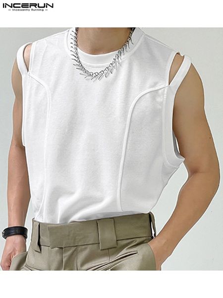 

men  tank inceerun 2023 korean style men personalized hollow waistcoat casual streetwear male solid simple sleeveless vests  5xl 230721, White;black