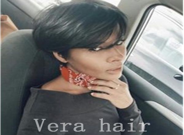 

short human hair bob wigs for black women remy brazilian non lace front human hair wigs 120 density with baby hair machine made wi3735770, Black;brown