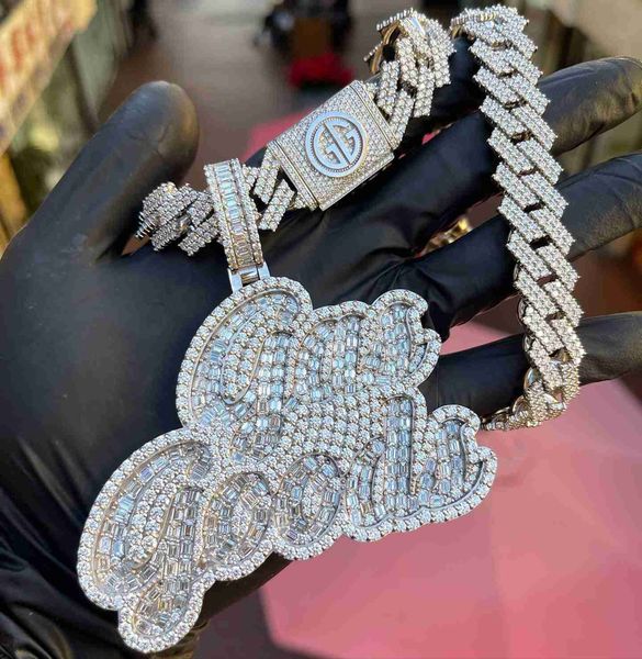 

fashion iced out hip hop men women custom name pendant 18k gold plated vvs moissanite diamond letter pendant necklace, Silver