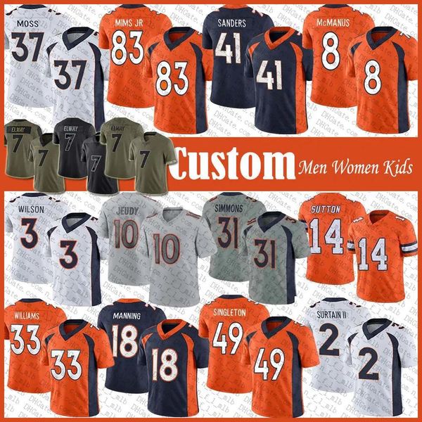 

custom 3 russell wilson justin simmons football jersey jerry jeudy javonte williams courtland sutton patrick surtain marvin mims drew sander, Black;red
