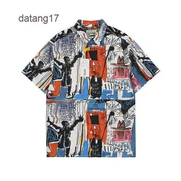 

2023 men's graffiti oversized casual short sleeve movie collection spotted pattern wacko maria hawaiian women silk shirt beach tees clo, White;black