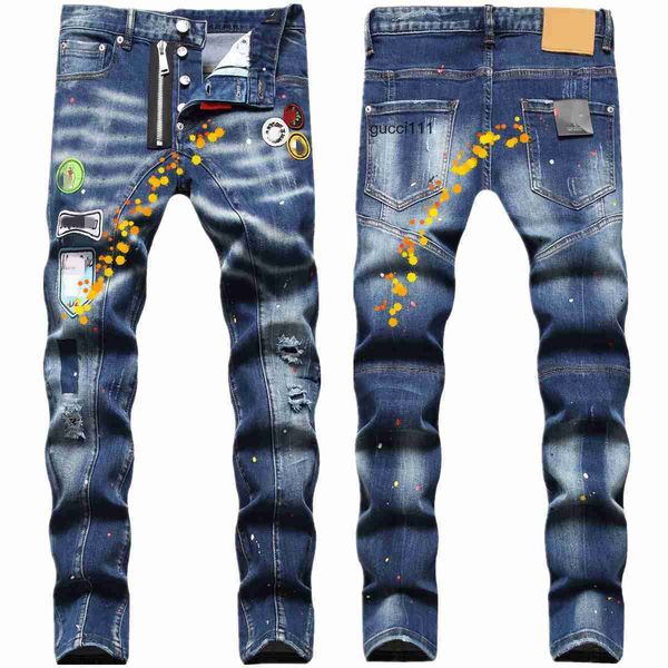 

men d2 embroidery dsq dsquare fashion 2 denim mens jeans jeans stree mens jeans luxury pants designer denim holes trousers mens clothing 095, Blue