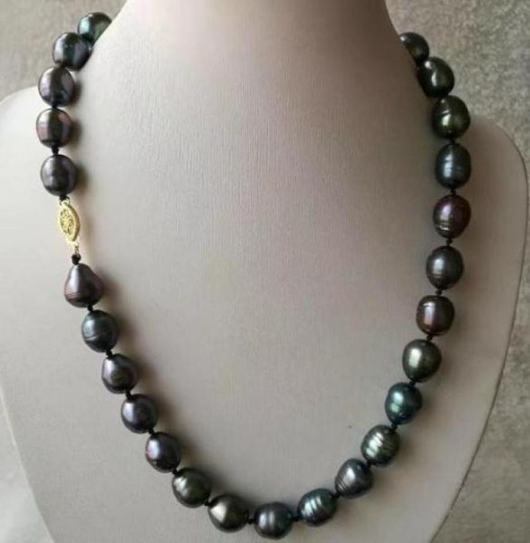 

1113mm south sea black baroque natural pearl necklace 14k gold clasp 18 inch2840734, Silver