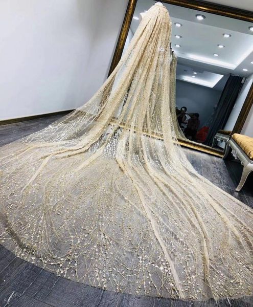

2019 vintage champagne gold star shining veil long tail wedding bride luxury wedding dress veils in stock3427235, Black