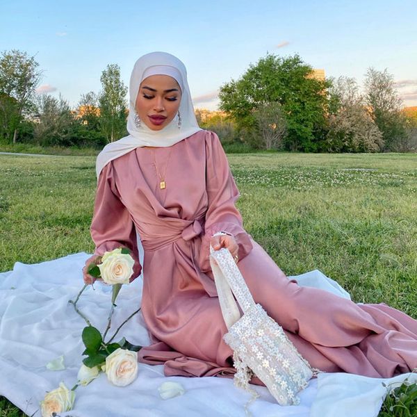 

ethnic clothing summer satin abaya hijab muslim wrap dress eid mubarak abayas for women dubai african dresses turkey islam modest kaftan rob, Red