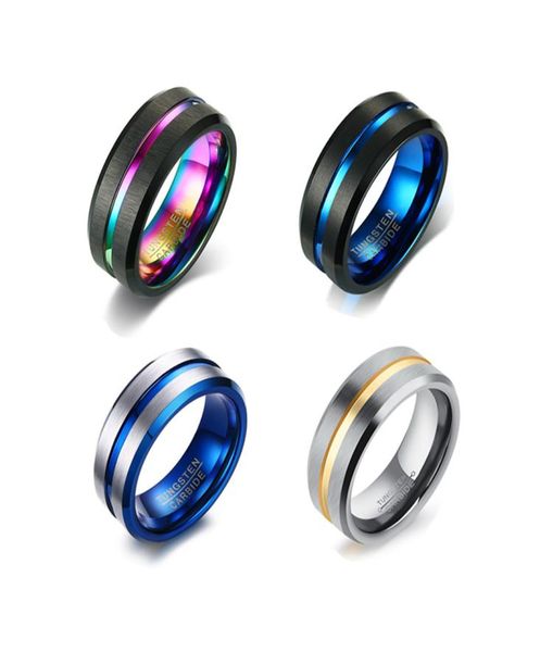 

simple design engagement men ring matte black blue tungsten wedding rings jewelry7756174, Silver