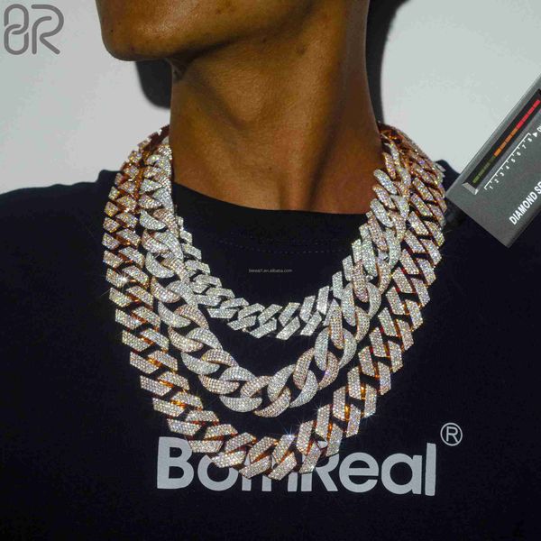 

factory wholesale 18mm vvs moissanite diamond cuban link chain bracelet iced out 925 silver men hip hop necklace