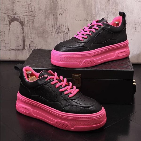 

leather designer platform casual shoes luxury men sneakers hip hop board shoes loafers zapatillas hombre 1aa22, Black