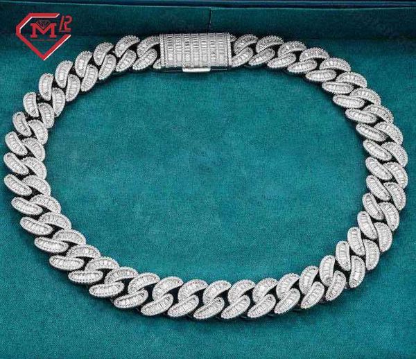 

custom 20mm 925 sterling silver hip hop cuban necklace jewelry vvs baguette diamond moissanite iced out cuban link chain