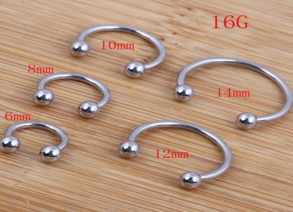 

nose ring 100pcslot mix 68101214mm stainless steel body jewelry horseshoe ring7175145, Silver