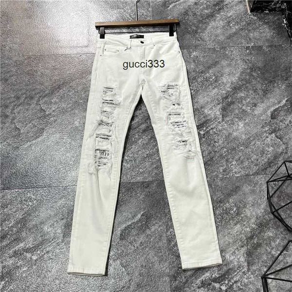 

street amirly men's jeans designer fashion pants cool stylish leisure ripped brand white cashew flower patch high slim elastic v6py, Blue