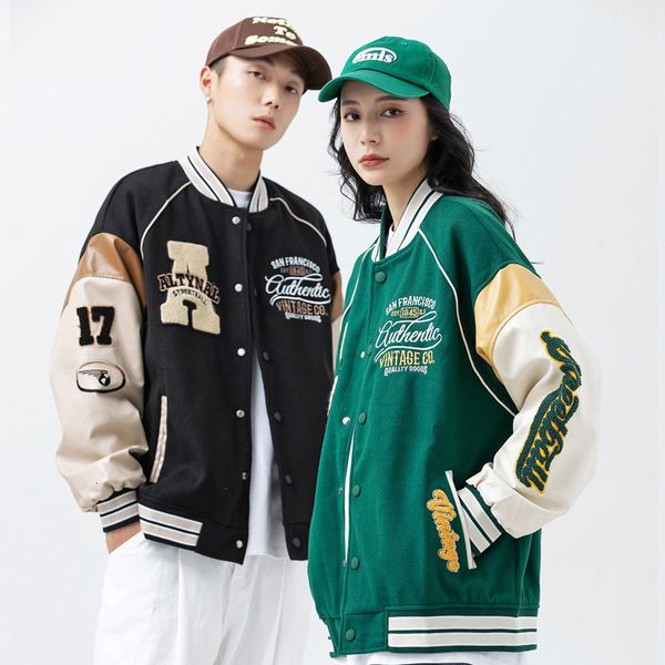 

men's jackets men's retro letter embroidered jackets spring coat y2k hip hop trend baseball uniform couple casual american street, Black;brown